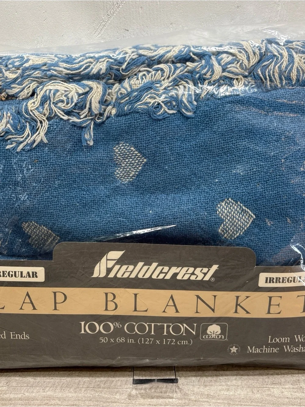 NEW Vintage Fieldcrest Loom Woven Throw Blanket Blue & White 50